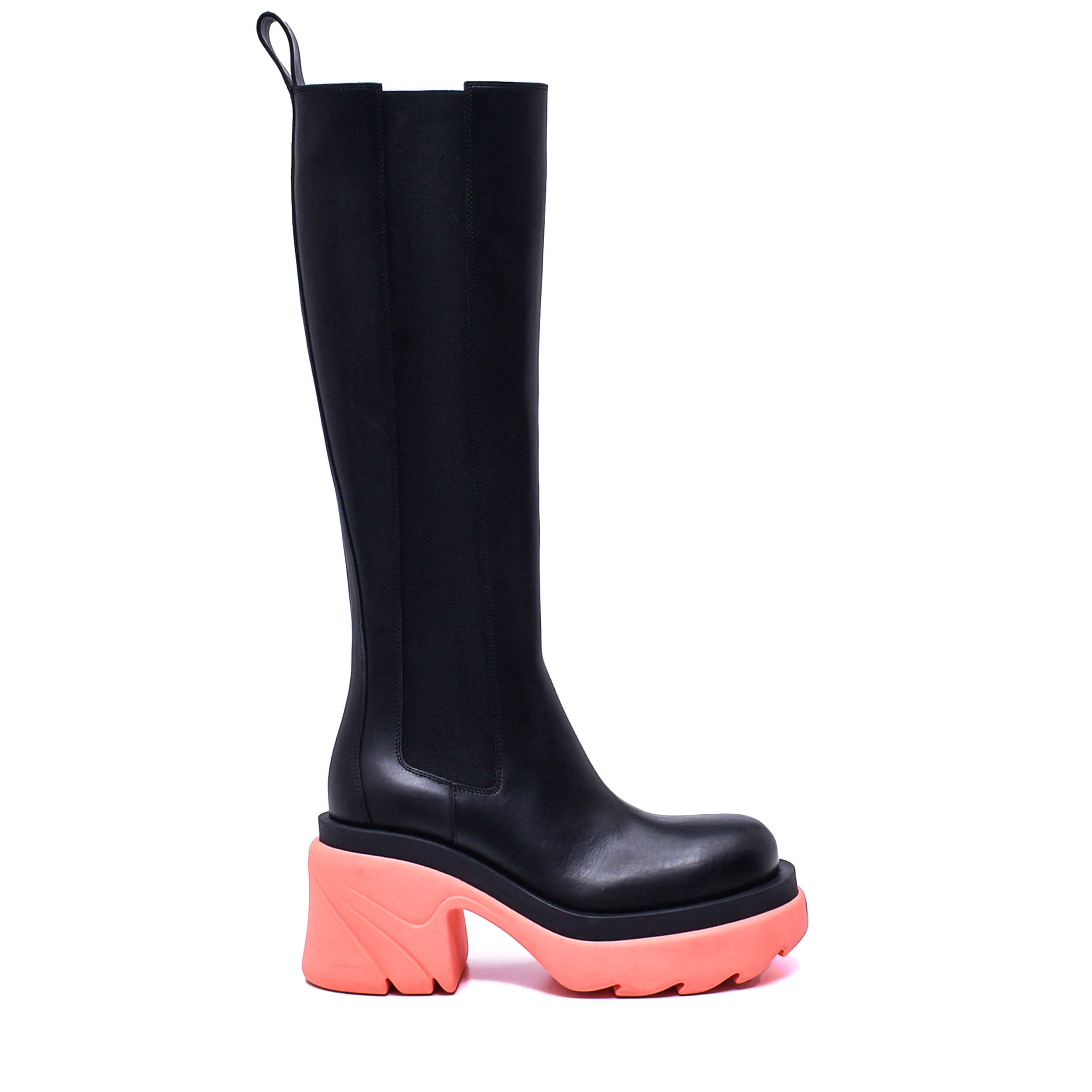 Bottega Veneta - Black & Pink Flash Leather Knee Hignt Boots 95MM / 37.5